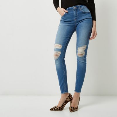 Blue wash ripped Amelie super skinny jeans